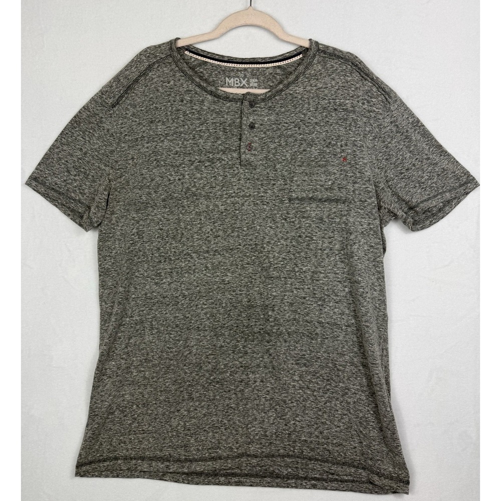 MBX Denim Wear Men's XXL Gray Heather Henley Short Sleeve T-Shirt